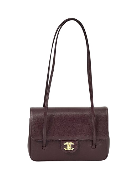 CHANEL сумка конверт средняя кожа икра бордовая золото СК-01651