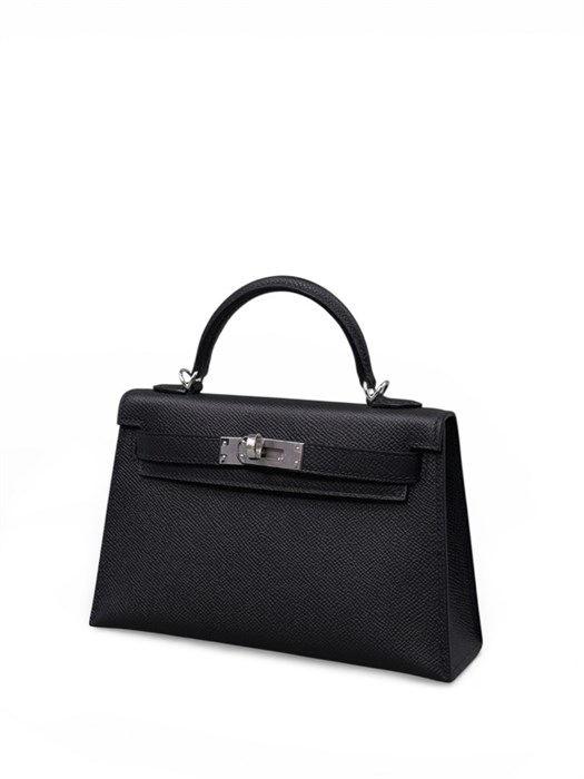 HERMES сумка mini Kelly 19 см кожа Эпсом черная серебро СК-01041