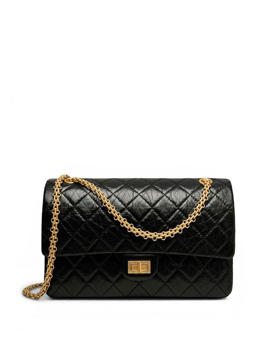 CHANEL сумка 2.55 винтажная кожа в клетку 28 см черная золото СК-9061