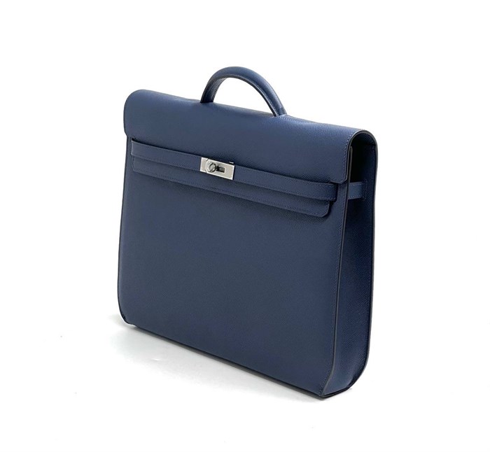 HERMES Портфель того синий мягкий с клапаном с замком на двух лямках ПР-1557