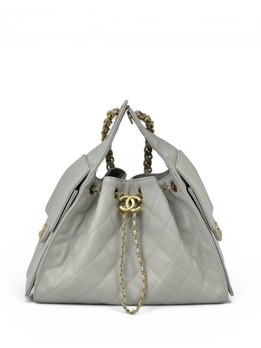 CHANEL сумка Hobo 26 см кожа икра серая золото СК-01649