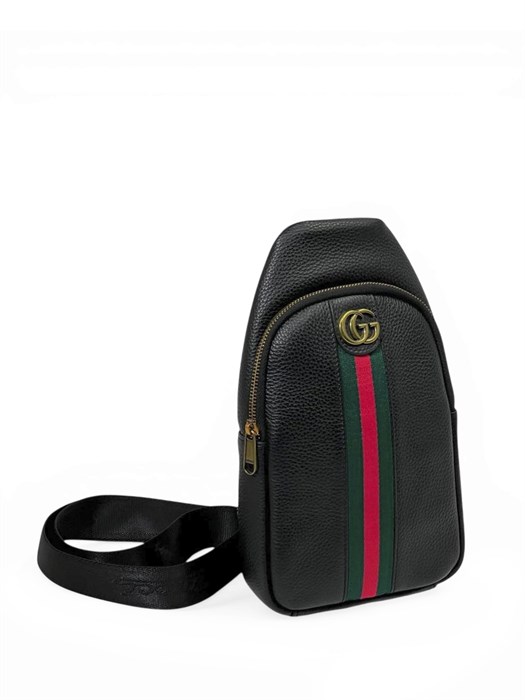 GUCCI слинг из черной кожитого зелено-красная полоска по центру фурнитура золото СЛ-1553