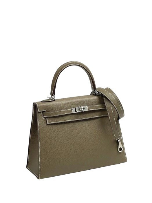 HERMES сумка Kelly кожа Эпсом 25 см этуп серебро СК-00316