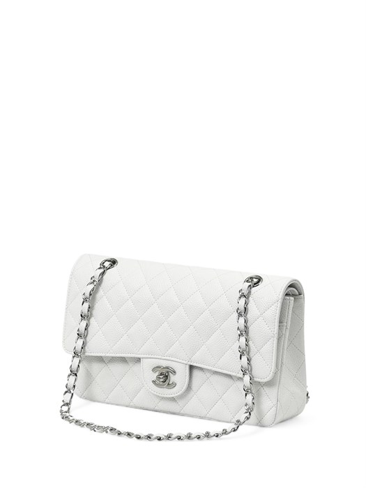 CHANEL сумка 2.55 кожа икра в клетку 25 см белая серебро СК-9149