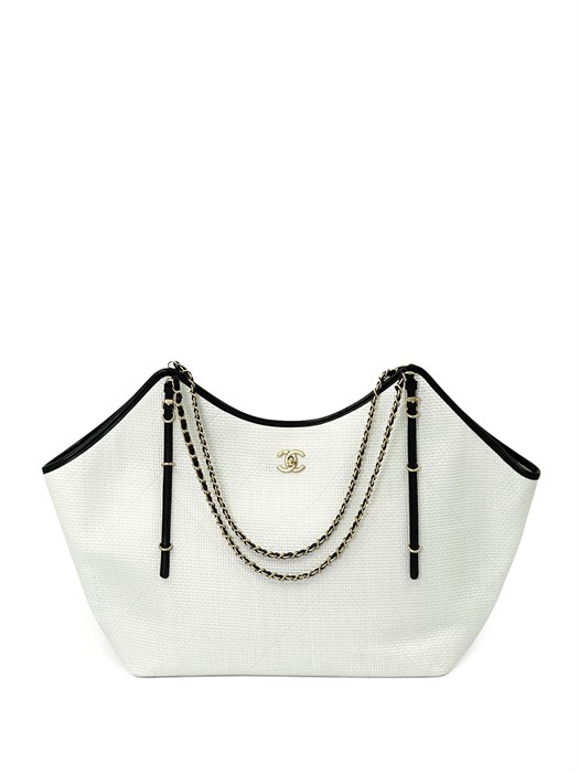 CHANEL сумка Cabas из рафии белая золото СК-01659