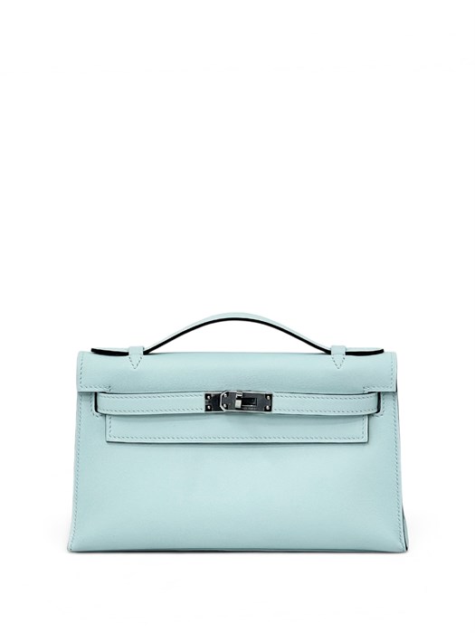 HERMES клатч POCHETTE 22 см голубая кожа свифт серебро СК-01725