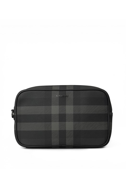 BURBERRY борсетка серая канва в клетку с внешним карманом БР-0635