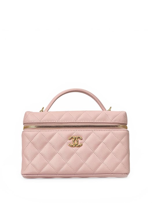 CHANEL сумка Vanity с ручкой кожа икра клетка розовая золото СК-01707