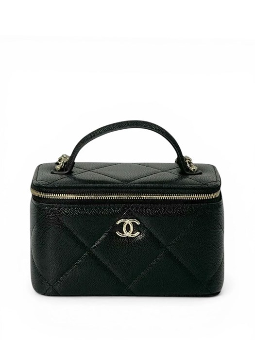 CHANEL сумка Vanity с кожаной ручкой кожа икра черная золото СК-01263