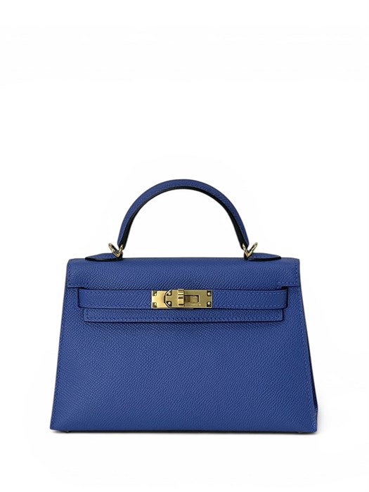 HERMES сумка mini Kelly 19 см кожа Эпсом синяя золото СК-01578