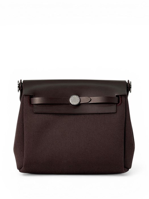HERMES Herbag Mini 20 см текстиль коричневая серебро СК-01043