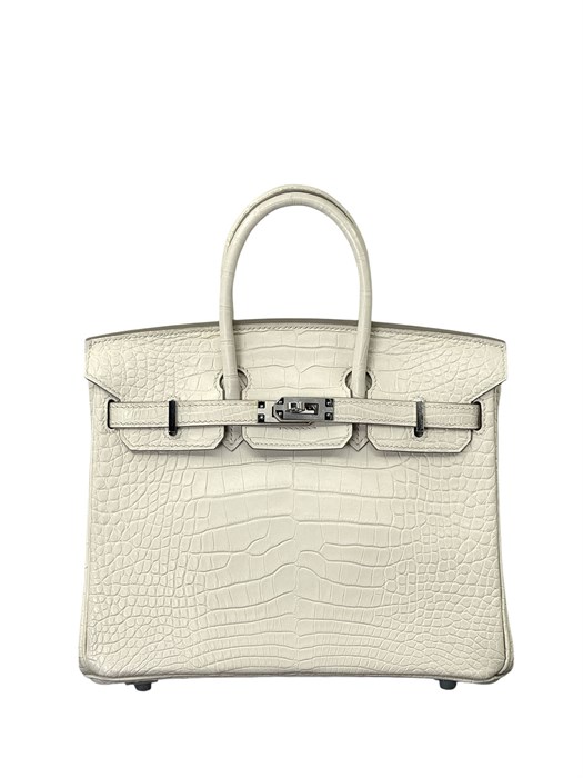 HERMES сумка Birkin 25 см кожа крокодила молочная серебро СК-01628