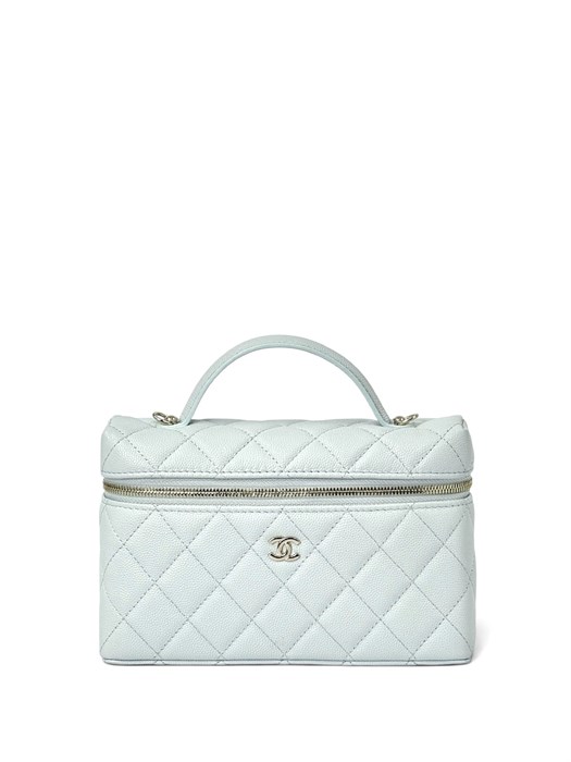 CHANEL сумка Vanity с ручкой кожа икра клетка мятная золото СК-01543