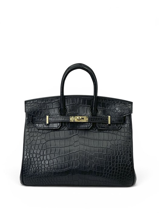 HERMES сумка Birkin 25 см кожа крокодила черная золото СК-01653
