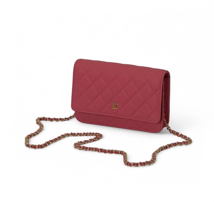 CHANEL сумка Woc кожа икра в клетку фуксия золото СК-00262