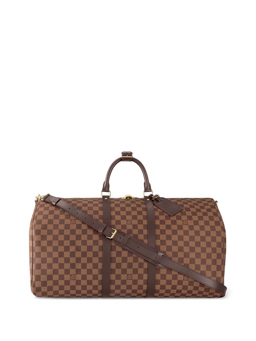 LV дорожная сумка Keepall 50 см коричневая шашка в коричневой коже ДС-2000