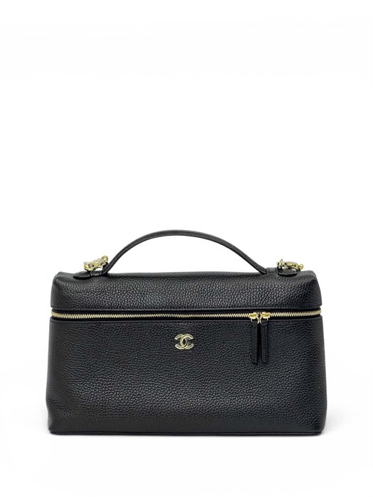 CHANEL сумка Vanity с ручкой кожа Того черная золото большая СК-01727