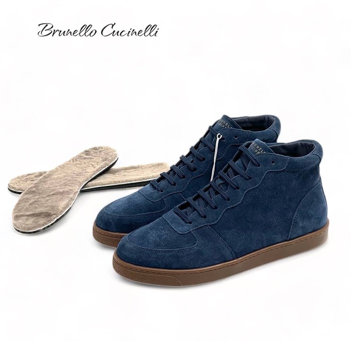 BRUNELLO кеды высокие синяя замша ОС-2307