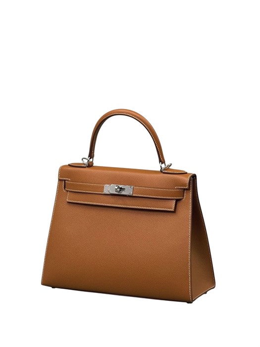 HERMES сумка Kelly кожа Эпсом 28 см кэмел фурнитура серебро СК-8365