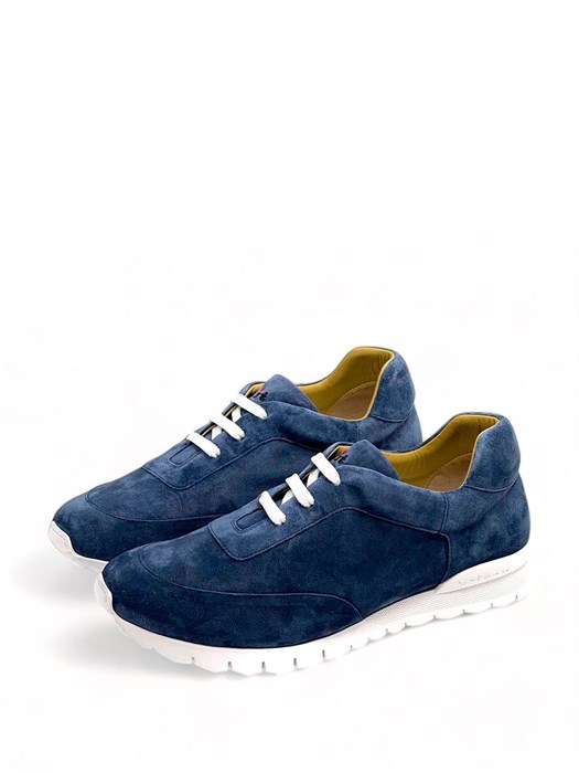 KITON кроссовки синие на белой подошве три ряда парных отверстий ОС-2486