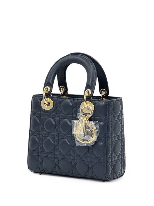 DIOR LADY сумка 20 см гладкая кожа синяя золото СК-01164