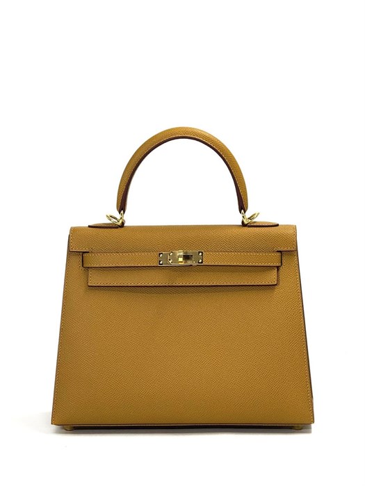 HERMES сумка Kelly кожа Эпсом 25 см бисквит золото СК-00411