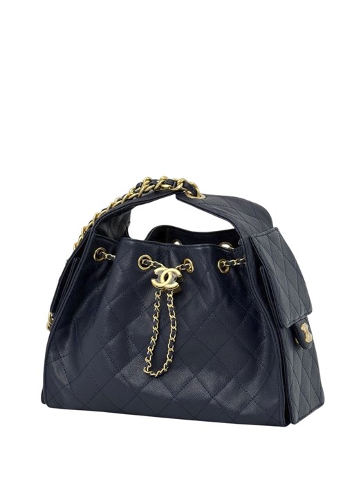 CHANEL сумка Hobo 26 см кожа икра синяя золото СК-00915