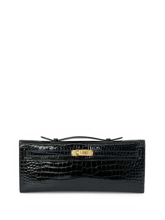 HERMES клатч Kelly Cut кожа крокодила лаковая черная СК-01459