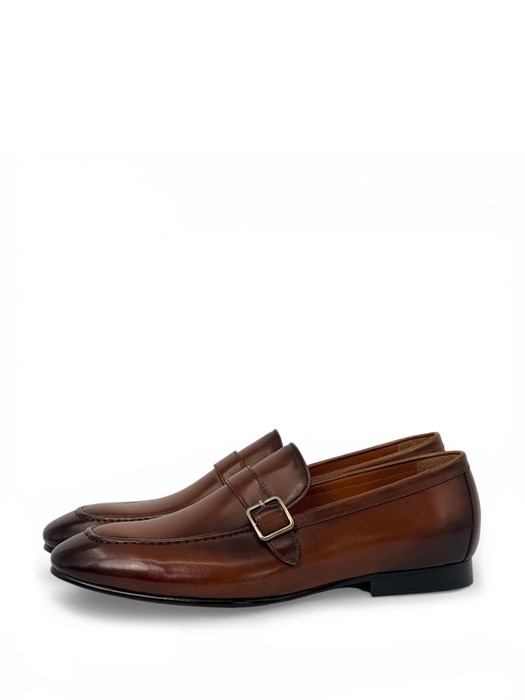SANTONI лоферы гладкая лаковая кожа коричневого цвета с декоративной пряжкой ОК-01082