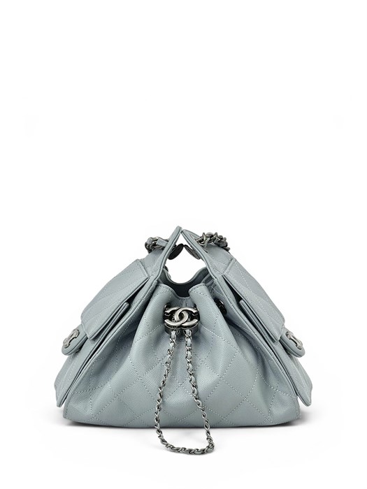 CHANEL сумка Hobo 22 см кожа икра голубая серебро СК-01647