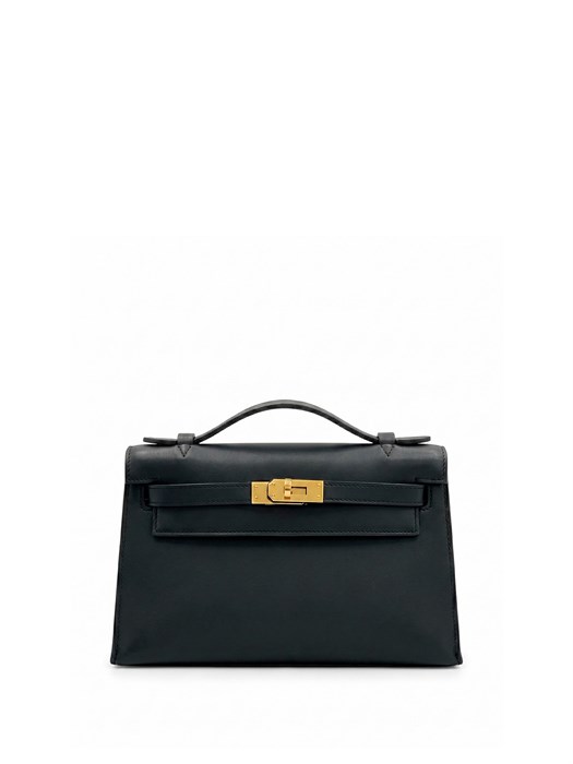 HERMES клатч POCHETTE 22 см черная кожа свифт золото СК-00394