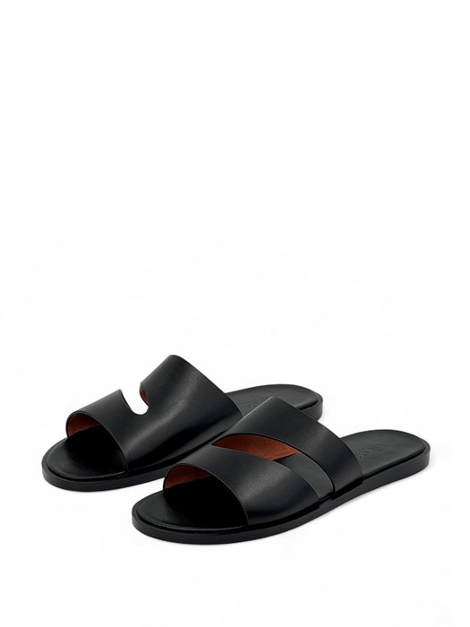 LORO PIANA тапочки из черной гладкой кожи ОЛ-1175