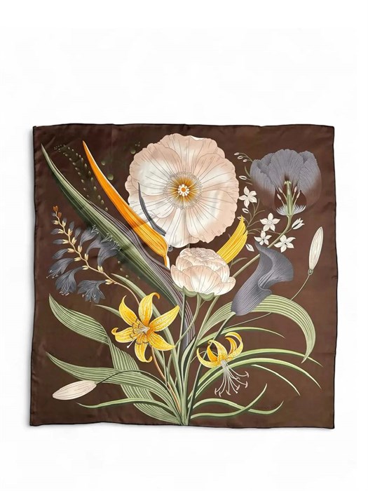 HERMES платок 90x90 см шелк коричневый ПЛ-01391