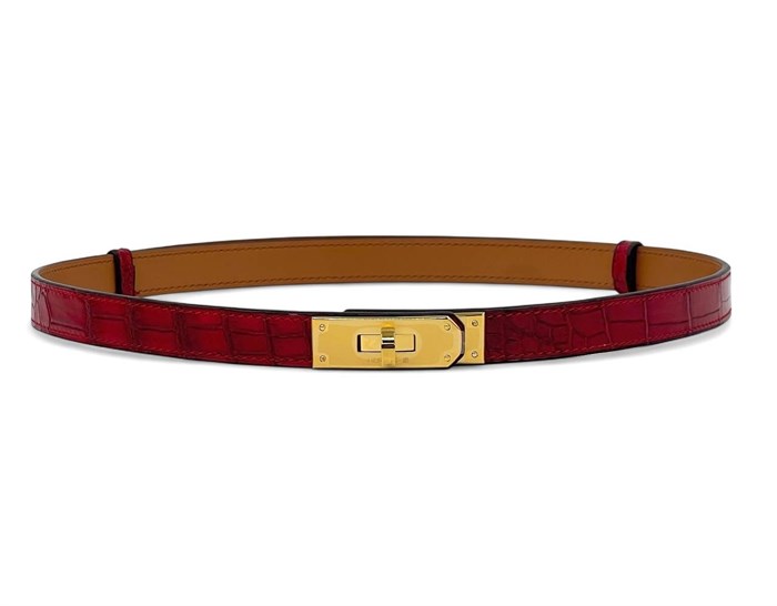 HERMES ремень Келли крокодил красный золото РМ-00384