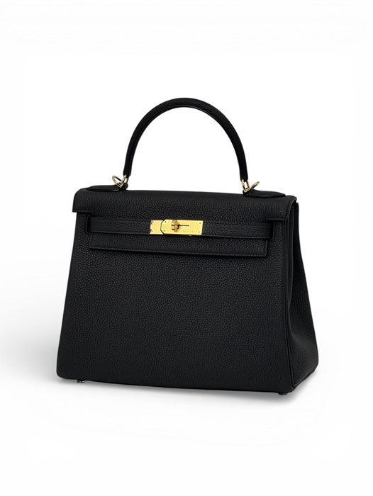 HERMES сумка Kelly кожа Того 28 см черная золото СК-00759