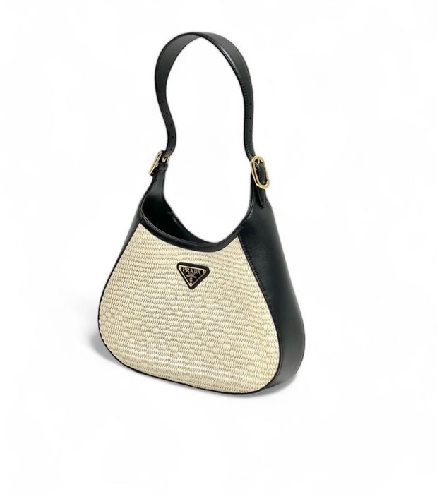 PRADA сумка солома черная кожа золото СК-00358