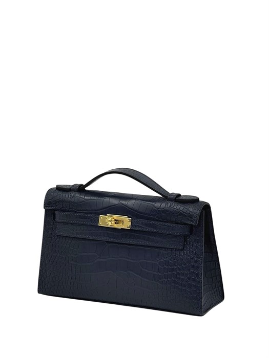 HERMES клатч POCHETTE 22 см темно-синяя кожа крокодила золото СК-00373