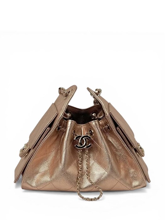 CHANEL сумка Hobo 22 см кожа икра розовое золото золото СК-01272