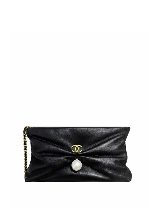 CHANEL клатч гладкая кожа шампань черный НС-00735