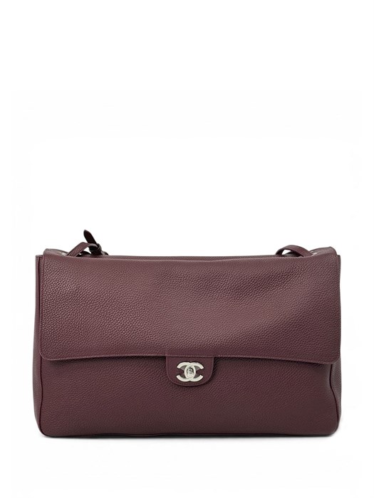 CHANEL сумка Maxi Flap 38 см кожа того бордовая большая серебро СК-01704
