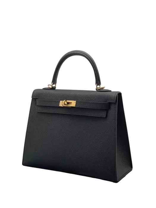 HERMES сумка Kelly кожа Эпсом 25 см черная фурнитура золото СК-9939