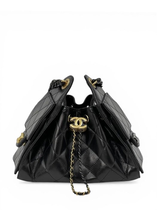 CHANEL сумка Hobo 22 см гладкая кожа черная золото СК-01247