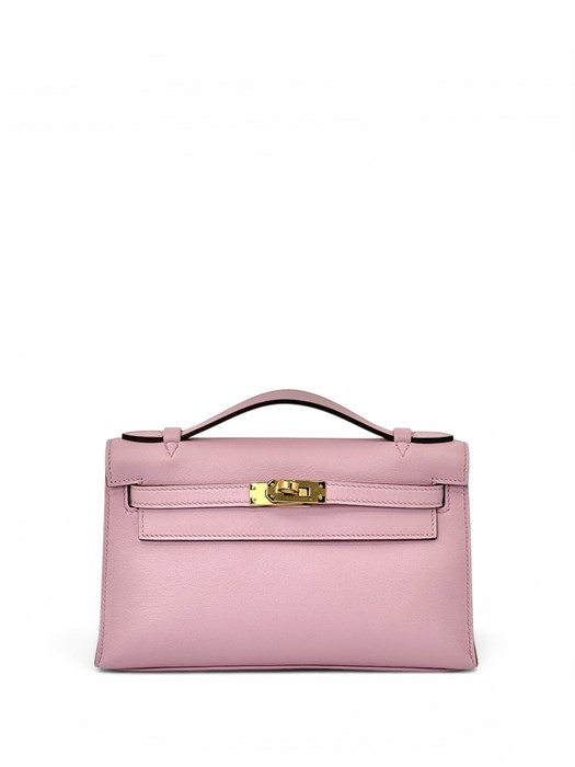 HERMES клатч POCHETTE 22 см розовая кожа свифт золото СК-01618