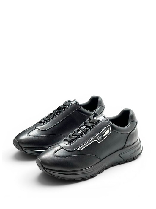 PRADA кроссовки черные кожа с белым лого ОС-2264