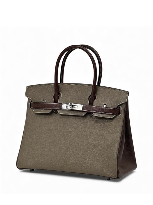 HERMES Birkin 30 см этуп-бордо кожа шевре серебро СК-00397