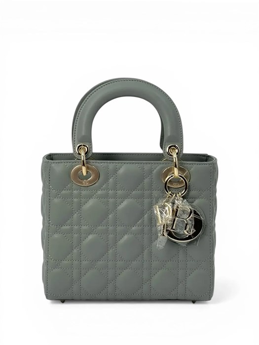 DIOR LADY сумка 20 см гладкая кожа серо-голубая золото СК-01281
