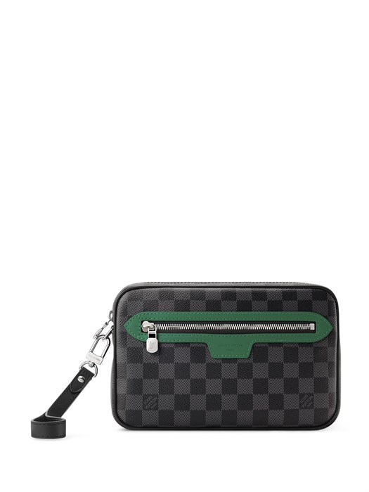 LV борсетка Pochette Kasai серая шашка зеленая кожа БР-01567