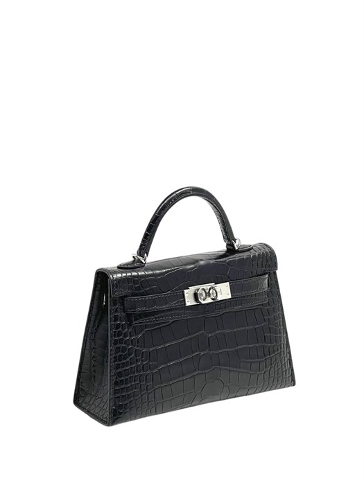 HERMES сумка Mini Kelly кожа крокодила 19 см черная фурнитура серебро СК-00213