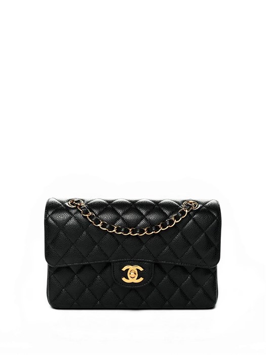 CHANEL сумка 2.55 кожа икра в клетку 25 см черная золото СК-00918