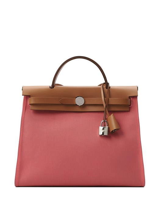 HERMES Herbag сумка 31 см розовый текстиль оранжевая кожа серебро СК-01448